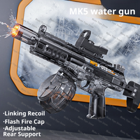 Electric Water Gun Fully Automatic Powerful Long Range Water Blaster Toy with Recoil Effect Flash Fire Cap Adjustable Rear Suppo