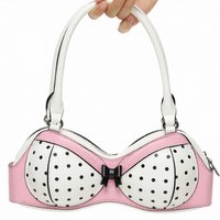 Bra Shaped Pink White Polka Dot Shoulder Bag,Corset Shape Top Handle Handbag,Women Lightweight Everyday Commute Casual Tote Bag
