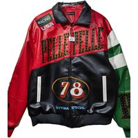 Retro American Stitched Embroidered Leather Jacket Loose Fit for Men And Women Motorcycle Style Trendy Brand Cotton Coat