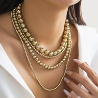 Vintage Gold Color Round Bead Size Beaded Collar Necklace Women 2023 Exaggerated Cyber Style Multi layered Men's Fashion Jewelry