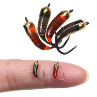 5pcs #12 #14 #16 Brass Bead Head Peacock Quill Perdigon Nymphs Barbless Fly Tying Hook Caddis Larva Fast Sinking Wet Euro Nymphs