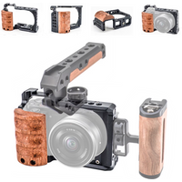 For Sony ZV-E10 Camera Cage With Wooden Handle Cold Shoe Mount for Mics/Light Extension, Professional Aluminum Alloy Camera Kits