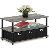 with Shelves and Storage Bins, Easy Assembly Side Table with Open Shelf, for Living Room, Bedroom, Home Office, French Oak