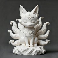 (8*6.8cm) 3D Print Elegrant Nine-Tailed Sweet Fox Desk Figurine With Base Cute Mythical Kitsune Home Decor Gift Miniatures
