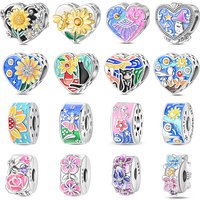925 Sterling Silver Starry Sky Secret Garden Heart-Shaped Sunflower Charms Bead For Women Fit Original Bracelet DIY Jewelry Gift