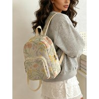 Vintage Wildflower & Herb Print Women Fashion Backpack Corduroy Multi-pocket Large Capacity Commuter Bag