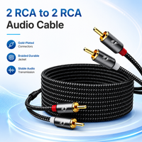 RG 2 RCA to 2 RCA Audio Cable, Male to Male Stereo AV Cord, Gold-Plated HiFi Cable for Speaker, Amplifier, TV, DVD Player