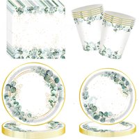 Minimalist Eucalyptus Disposable Tableware Set Sacrament Wedding Paper Cup Plate Tissue Birthday Party Decoration