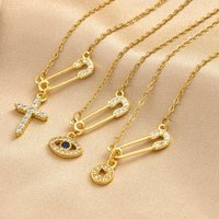 Protection Amulet Necklace Gold Plated Safety Pin Cross Blue Evil Eye Coin Charms Jewelry for Women Waterproof