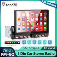Podofo 7'' 1Din Radio Samochodowe z Mirror Linkiem, Odtwarzacz Multimedialny USB Bluetooth FM, Kolorowe Podświetlenie, EQ, Sterowanie Kierownicą, Odtwarzacz MP5