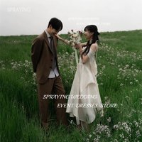 SPRAYING Korean Wedding Photography Simple Satin One-Shoulder Bridal Gown Pleat Long A-line Corset Back Wedding Robe Customized