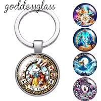 Alice in Wonderland Rabbit Queen Cheshire Cat photo glass cabochon keychain Bag Car key chain Ring Holder Charms keychains