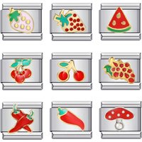 Semkeiyee Cute Fruit Cherry Strawberry Chili Grape Italian Charms Fit 9mm Italian Bracelet Bangle Women Making DIY Jewelry Gift