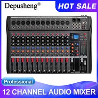 DEPUSHENG DX12 Professioneller Audio-Mixer 12-Kanal Studio-Audiokonsole USB MP3-Eingang 48V Phantomspeisung DJ-Konsole