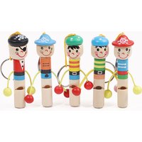 5Pcs Wooden Pirate Whistle Toy With Key Chain Kids Birthday Party Guest Gifts Wedding Souvenir Pinata Christmas Halloween Gifts