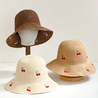 2026 NEW Handmade High quality cherry stylish Sun Hat Floppy Summer Hats For Women Beach Panama Straw Dome Bucket Hat
