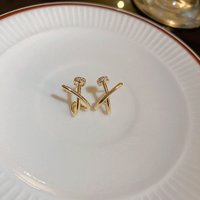 Simple Geometric Intersection Nail Stud Earrings Fashionable Dainty Earrings for Women Girls Party Wedding Jewelry Gifts