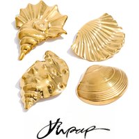 Yhpup Ocean Style Stainless Steel Conch Shell Brooch Pin for Women Men Unisex Clothing Accessories Trendy Attractive Jewelry