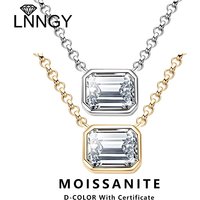 Lnngy 925 Sterling Silver Chains Emerald Cut Moissanite Diamond Pendant Necklace For Women cadena plata 925 original certificada