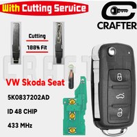 Key Crafters 5K0837202AD 434 MHz ID48 CHIP Flip Remote CarKey Fit VW Volkswagen Polo Golf Passat Tiguan Skoda Seat Key Cutting