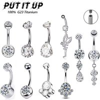 ASTM F136 Titanium 14G Hinged Clicker Navel Barbell 5A CZ Inlaid Hypoallergenic Belly Ring for Sensitive Skin Piercing Jewelry