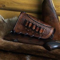 Tourbon Leather Rifle Cheek Rest Recoil Pad Gun Buttstock Cover with 5 Rounds 12 GA Ammo Cartridges Loops Hunting Accessories
