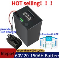 Lifepo4 Lithium Battery 60V Eco-Friendly with Bluetooth APP BMS for Scooter Boat - Multiple Sizes( 30Ah-150Ah)