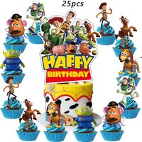 25Pcs Toy Story Cake Toppers Set Happy Birthday Cake Decorations Cupcake Toppers for Kids Birthday Party Supplies