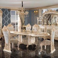 European solid wood carving flower gold foil craft large dining table vil******ing room furniture custom luxury dining chair tab