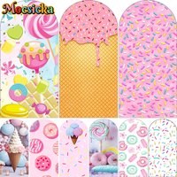 Mocsicka Dessert Arch Covers Backdrop Elastic Double-Faced Happy Birthday Arched Background Lollipop Donut Ice Cream Party Decor