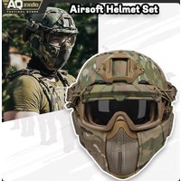 Airsoft Fast Helmet - Full Face Protective Tactical Helmet With Foldable Ear Protection Mask And Goggles for Airsoft Paintball