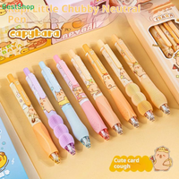 〔R〕Capybara Cute Gel Pens Set - Kawaii Chubby Design Retractable 0.5mm Black Ink Pens for Students and Office