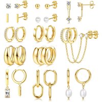 Drperfect 1Pair Stud Hoop Earrings Set for Women Hypoallergenic Gold Plated Huggie Pearl Dainty Lightweight Earrings for Gift