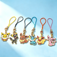 6Pcs Hot Anime Pokemon Eevee Phone Charms Cute Cartoon Fox Elf Monster Keychains Lanyard Bag Mobile For Key Strap Decor Gift