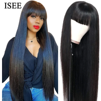 ISEEHAIR Machine Made Sew In Wig Human Hair Straight Wig Malaysian Straight Wig with Bang Natural Color For Women Wigs No Glue