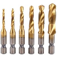 Kombinationsbohrer-Bit-Set, 6-teilig, 1/4 Zoll Sechskantschaft, HSS-Titanbeschichteter Spiralgewindebohrer, inklusive M3, M4, M5, M6, M8, M10, Gewindebohrer