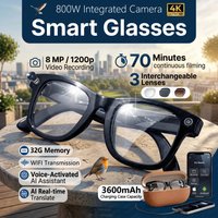 2026 New 3600mAh Battery AI Glasses Men 800W 4k Camera 32G Memory Photos&Video 160+Translation ChatGPT Music Smart Glasses Women