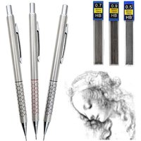 0.5 0.7 0.9mm Metal Mechanical Pencil with Eraser Set HB Lead Art Sketch Drawing Supplies Automatic Pencil Writing Stationery