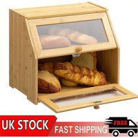 Bamboo Wood Bread Box Kitchen Countertop Storage Containers UK STOCK
