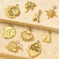 3pcs/Lot Wholesale Stainless Steel Pearl Shell Snail DIY Charms Moon Sun Star Necklace Pendants Women Plam Sailboat Jewelry