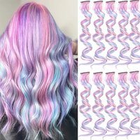 6pcs 22in Unicorn Hair Extensions, Clip-in Synthetic Curly Hair for Women, Ideal for Halloween & Christmas Party Looks