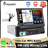 Podofo 7'' Radio Samochodowe z Ręcznie Wysuwanym Ekranem 1Din MP5 Player Carplay Android Auto Bluetooth Mirror Link USB D-play Car Stereo