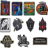 Stay Positive Halloween Enamel Pins Gothic Punk Skeleton Grim Reaper Death Metal Brooches Lapel Badge Jewelry Gifts For Friends