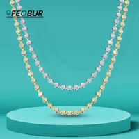 FEOBUR 3mm Round Moissanite Tennis Necklace for Women Certified S925 Sterling Silver Bubble Diamond Choker High Quality Jewelry