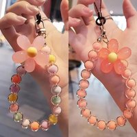 Ins Macaron Colorful Mobile Phone Straps Flower Beaded Pendant Keychain Creative Phone Chain For Iphone 11 12 13 14 15 Pro Max