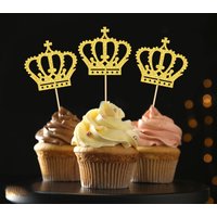 YOMDID 24Pcs Glitter Crown Cupcake Topper Crown Cake Toppers Picks Birthday Cake Decorations Wedding Shower Party Decorations