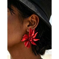 Exaggerated Red Resin Flower Earrings for Women Oversized Embossed Floral Drop Earrings Holiday Party Jewelry Gifts