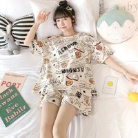 Women's Pajamas 2 Piece Suit Set Sweet Cartoon Sleepwear Print Tops and Shorts Pajama Homewear Nightwear Loungewear for Autumn