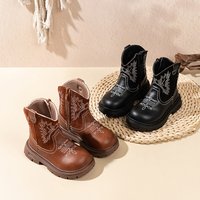 Children Vintage Boots Embroidered Non-Slip Waterproof Short Boots for Kids Boys Girls Autumn Fashion Student Cowboy Boots