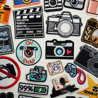 Cute Cartoon Camera Patches for Kids Clothes Iron on Appliques DIY Stripes Embroidery Stickers Sew Badges